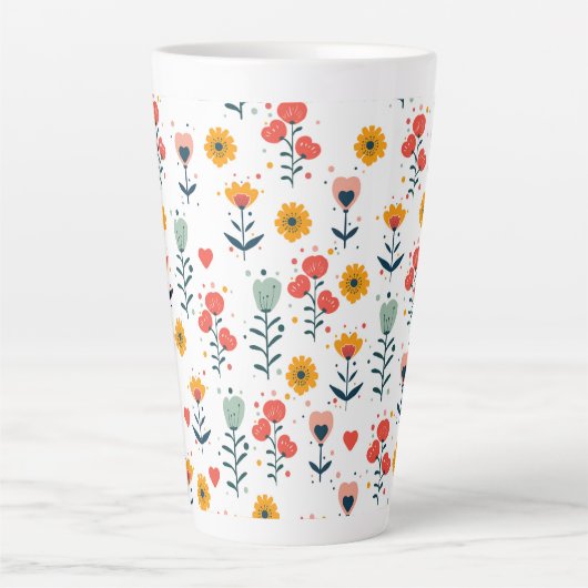 Whimsical Tiny Floral Pattern Tote Bag カフェラテマグ (正面)