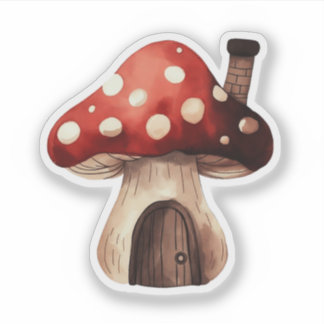 Whimsical Toadstool Mushroom House Illustration シール