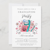 Whimsical Tooth & Hearts Dental Graduation Party 招待状 (正面)