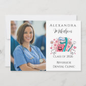 Whimsical Tooth & Hearts Dental Graduation Party 案内状 (正面)