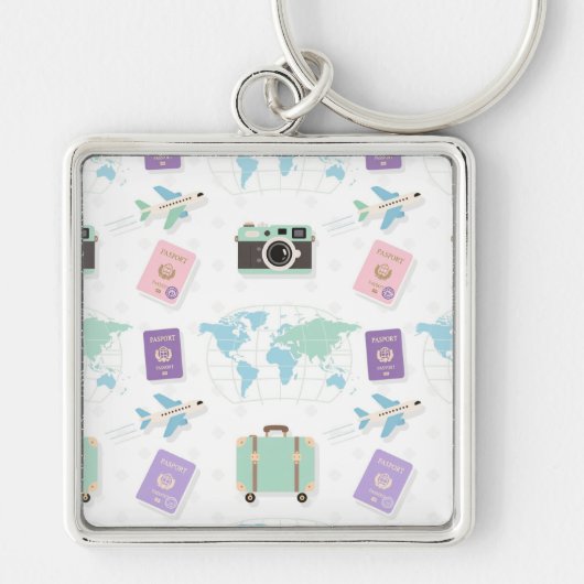 Whimsical Travel Doodle Keychain – Cute Adventure キーホルダー (正面)