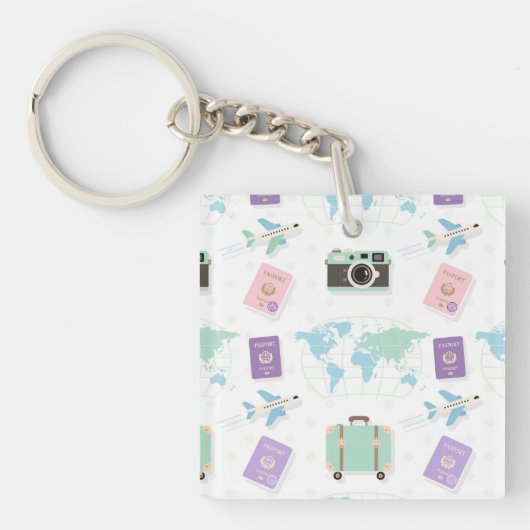Whimsical Travel Doodle Keychain – Cute Adventure キーホルダー (正面)