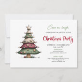 Whimsical tree classic red green Christmas invite 招待状 (正面)