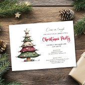 Whimsical tree classic red green Christmas invite 招待状