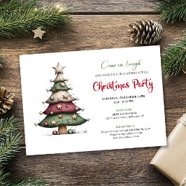Whimsical tree classic red green Christmas invite 招待状