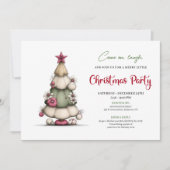 Whimsical tree red green festive party invitation 招待状 (正面)