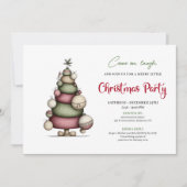 Whimsical tree red green minimalist holiday invite 招待状 (正面)
