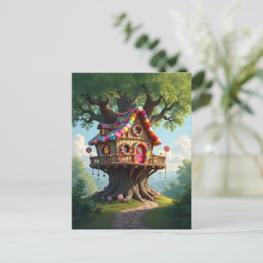 Whimsical Treehouse  With Colorful  Candies  ポストカード (スタンド正面)