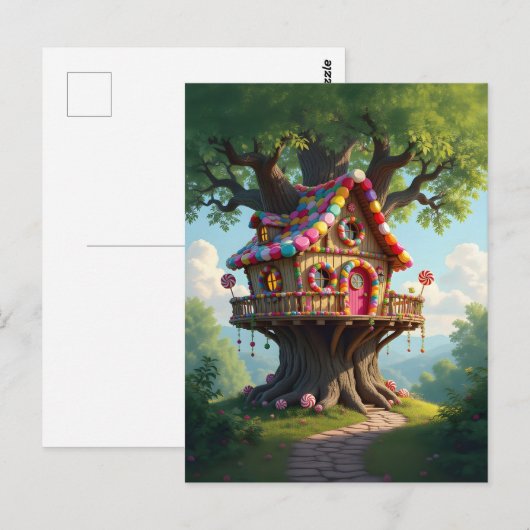 Whimsical Treehouse  With Colorful  Candies  ポストカード (正面/裏面)