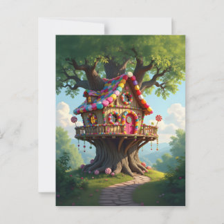 Whimsical Treehouse  With Colorful  Candies  ポストカード