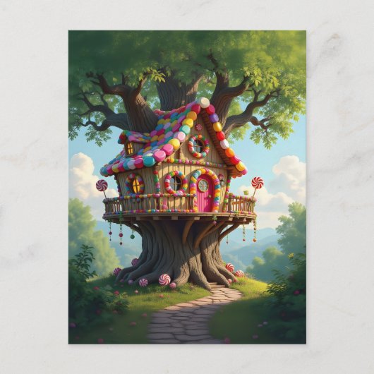 Whimsical Treehouse  With Colorful  Candies  ポストカード (正面)