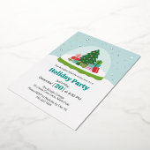 Whimsical Trees and Gifts Snow Globe in Aqua Blue 箔招待状 (回転した状態)