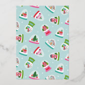 Whimsical Trees and Gifts Snow Globe in Aqua Blue 箔招待状 (裏面)