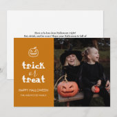 Whimsical Trick or Treat Script Halloween Photo シーズンカード (正面/裏面)