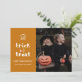 Whimsical Trick or Treat Script Halloween Photo シーズンカード (スタンド正面)