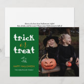 Whimsical Trick or Treat Script Halloween Photo シーズンカード (正面/裏面)