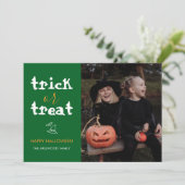 Whimsical Trick or Treat Script Halloween Photo シーズンカード (スタンド正面)