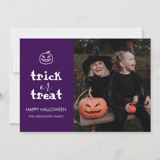 Whimsical Trick or Treat Script Halloween Photo シーズンカード (正面)