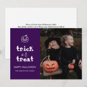 Whimsical Trick or Treat Script Halloween Photo シーズンカード (正面/裏面)