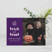 Whimsical Trick or Treat Script Halloween Photo シーズンカード (スタンド正面)