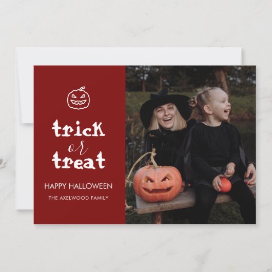 Whimsical Trick or Treat Script Halloween Photo シーズンカード (正面)