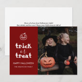 Whimsical Trick or Treat Script Halloween Photo シーズンカード (正面/裏面)