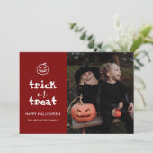 Whimsical Trick or Treat Script Halloween Photo シーズンカード (スタンド正面)