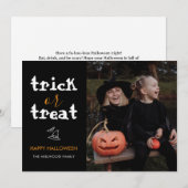 Whimsical Trick or Treat Script Halloween Photo シーズンカード (正面/裏面)