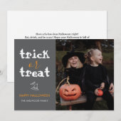 Whimsical Trick or Treat Script Halloween Photo シーズンカード (正面/裏面)