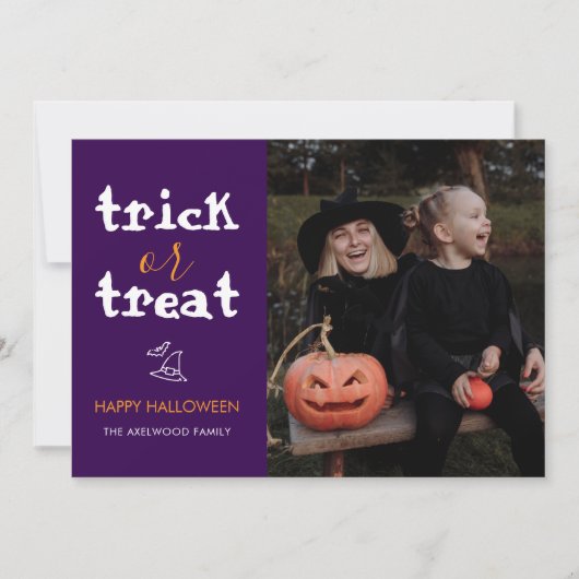 Whimsical Trick or Treat Script Halloween Photo シーズンカード (正面)
