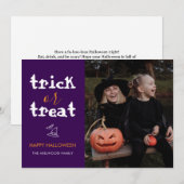 Whimsical Trick or Treat Script Halloween Photo シーズンカード (正面/裏面)
