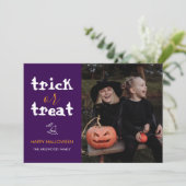 Whimsical Trick or Treat Script Halloween Photo シーズンカード (スタンド正面)