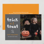 Whimsical Trick or Treat Script Halloween Photo シーズンカード (正面/裏面)