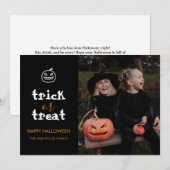 Whimsical Trick or Treat Script Halloween Photo シーズンカード (正面/裏面)