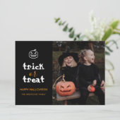 Whimsical Trick or Treat Script Halloween Photo シーズンカード (スタンド正面)