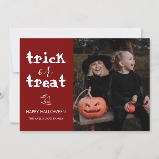 Whimsical Trick or Treat Script Halloween Photo シーズンカード (正面)