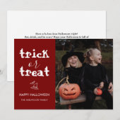 Whimsical Trick or Treat Script Halloween Photo シーズンカード (正面/裏面)