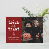 Whimsical Trick or Treat Script Halloween Photo シーズンカード (スタンド正面)