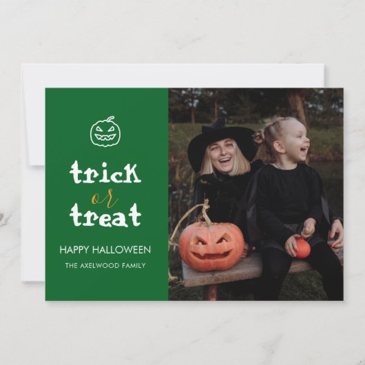 Whimsical Trick or Treat Script Halloween Photo シーズンカード (正面)