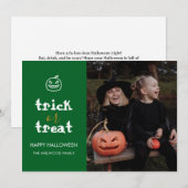 Whimsical Trick or Treat Script Halloween Photo シーズンカード (正面/裏面)