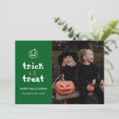 Whimsical Trick or Treat Script Halloween Photo シーズンカード (スタンド正面)