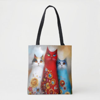 Whimsical Trio of Cats トートバッグ