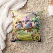 Whimsical Trio of Springtime Songbirds クッション (ブランケット)