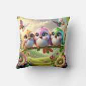 Whimsical Trio of Springtime Songbirds クッション (裏面)