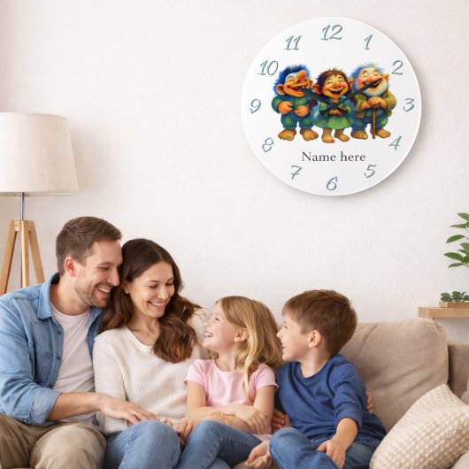 Whimsical Troll Family Decor Kids Custom Name  ラージ壁時計