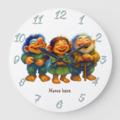 Whimsical Troll Family Decor Kids Custom Name  ラージ壁時計 (正面)