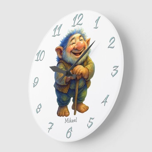 Whimsical Troll Gnome Wall Decor Kids Custom Name  ラージ壁時計 (傾斜)