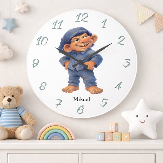 Whimsical Troll Wall Decor for Kids Custom Name  ラージ壁時計