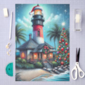 Whimsical Tropical Christmas Lighthouse Decoupage 薄葉紙 (クラフト)
