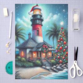 Whimsical Tropical Christmas Lighthouse Decoupage 薄葉紙